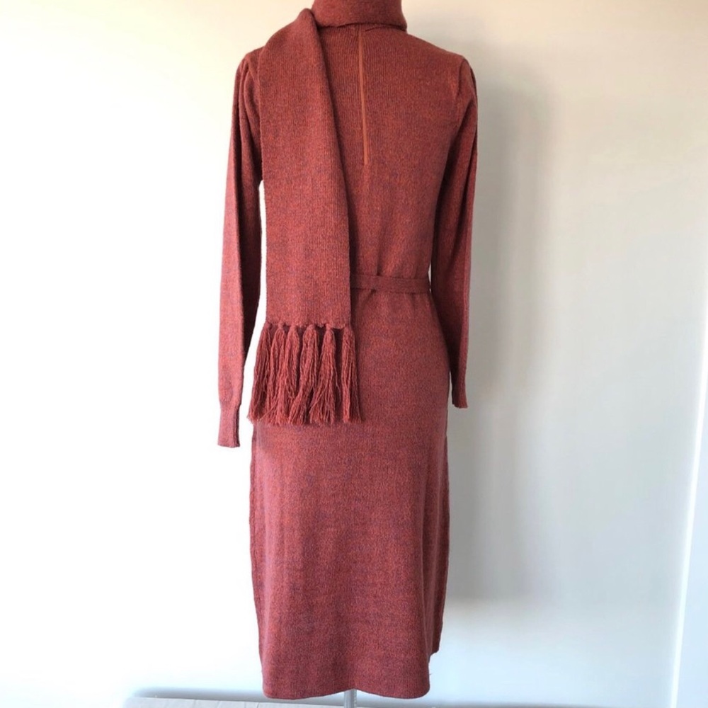 🔥🧡 💜🍁 Vintage Turtleneck Sweater Dress with Matching Scarf - Picture 3 of 11